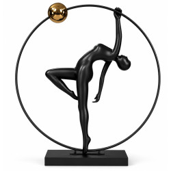 Lampa podłogowa WOMAN ARTISTIC LED 200 cm - czarna figura akrobatki ze złotą kulą F9320...