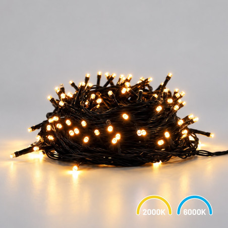 NOWOŚĆ EKSW2739 Lampki Choinkowe 200LED 10m 2000K + 6000K Flash IP44 Łączone Max 3 Zestawy Milagro