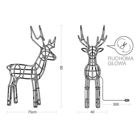 NOWOŚĆ EKSW2926 Renifer Ruchoma Głowa 180LED 3000K IP44 90cm Milagro