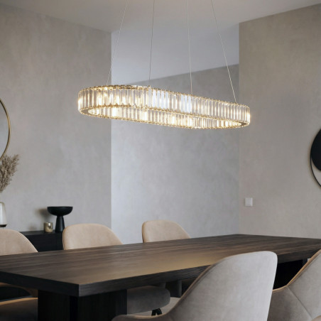 Lampa wisząca LED ściemniana SPARK OVAL 120 CCT z pilotem AZ6711 Azzardo złota / przezroczysta