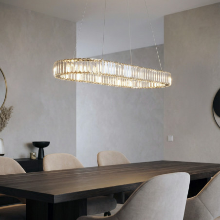 Lampa wisząca LED ściemniana SPARK OVAL 120 CCT z pilotem AZ6711 Azzardo złota / przezroczysta