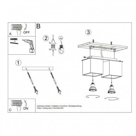 Plafon QUAD 2 szary SL.0064 Sollux