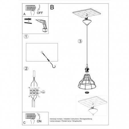 Lampa wisząca ANATA czarna SL.0146 Sollux