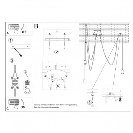 Żyrandol EDISON 3 czarny SL.0370 Sollux