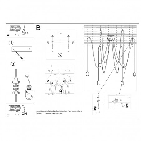 Żyrandol EDISON 5 czarny SL.0371 Sollux