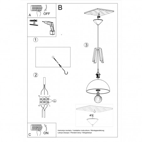 Lampa wisząca CASCO biała/czarna SL.0387 Sollux