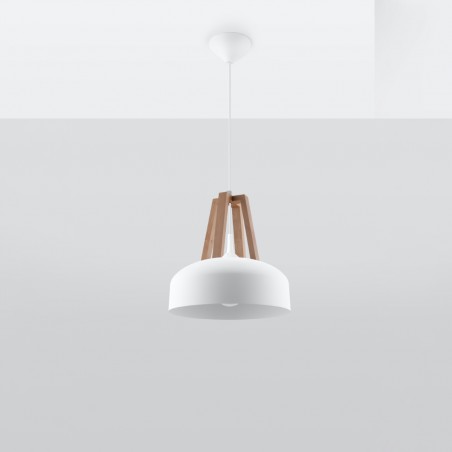 Lampa wisząca CASCO biała/naturalne drewno SL.0388 Sollux