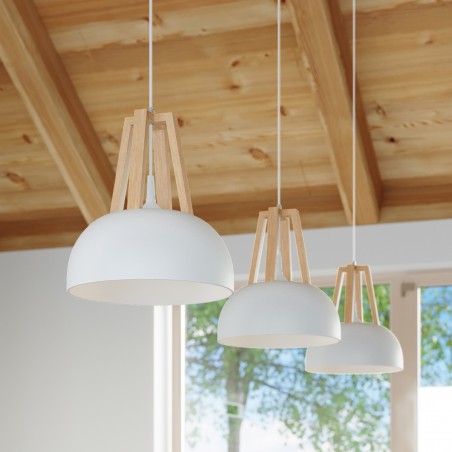 Lampa wisząca CASCO biała/naturalne drewno SL.0388 Sollux