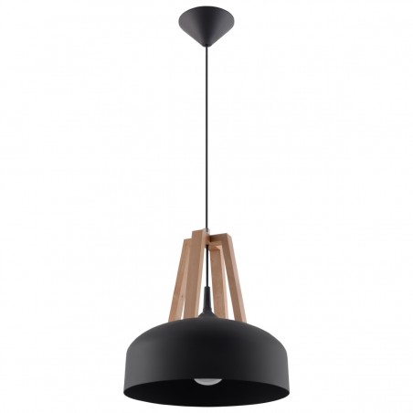Lampa wisząca CASCO czarna/naturalne drewno SL.0390 Sollux