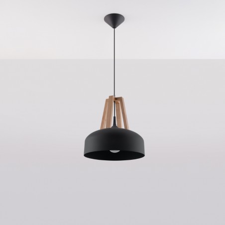 Lampa wisząca CASCO czarna/naturalne drewno SL.0390 Sollux