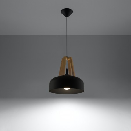 Lampa wisząca CASCO czarna/naturalne drewno SL.0390 Sollux