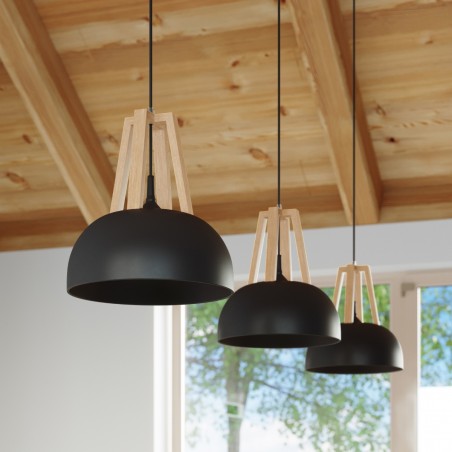 Lampa wisząca CASCO czarna/naturalne drewno SL.0390 Sollux