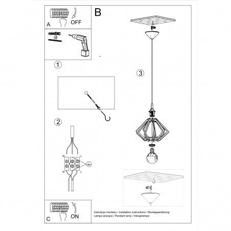 Lampa wisząca POMPELMO naturalne drewno SL.0393 Sollux