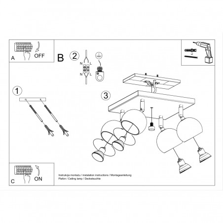 Plafon OCULARE 4 czarny SL.0446 Sollux