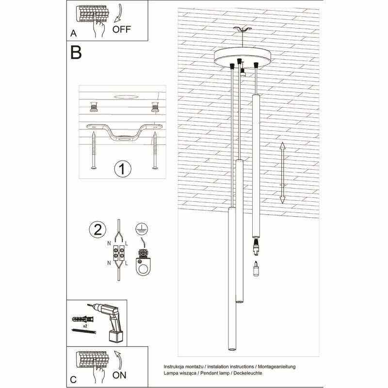 Lampa wisząca PASTELO 3P czarna SL.0471 Sollux