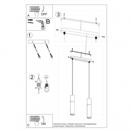 Lampa wisząca BORGIO 2 czarny SL.0651 Sollux