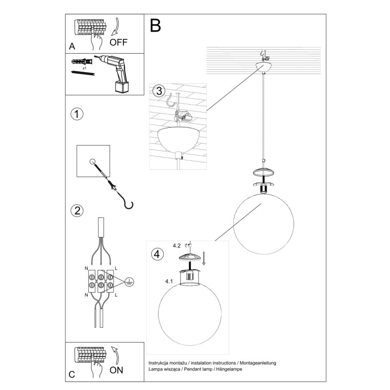 Lampa wisząca UGO 40 złota SL.0717 Sollux