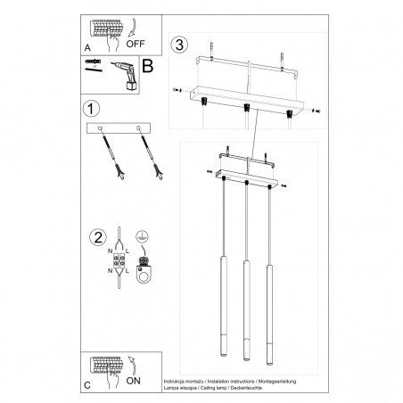 Lampa wisząca MOZAICA 3L czarny/miedź SL.0889 Sollux
