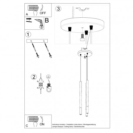 Lampa wisząca MOZAICA 3P czarny/złoto SL.0893 Sollux