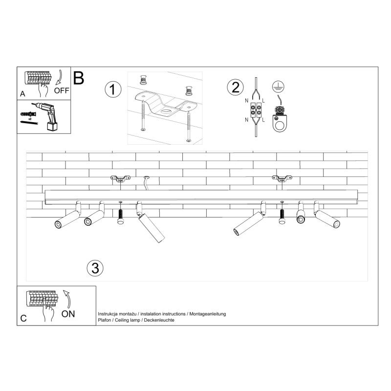 Plafon EYETECH 6 czarny SL.0901 Sollux