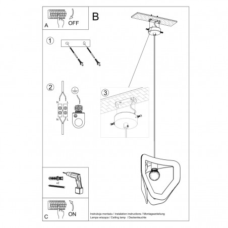Lampa wisząca TRES czarna SL.0930 Sollux