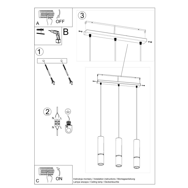 Lampa wisząca LOOPEZ 3L czarny/złoty SL.0954 Sollux