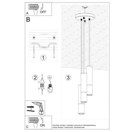Lampa wisząca LOOPEZ 3P czarny/złoty SL.0955 Sollux