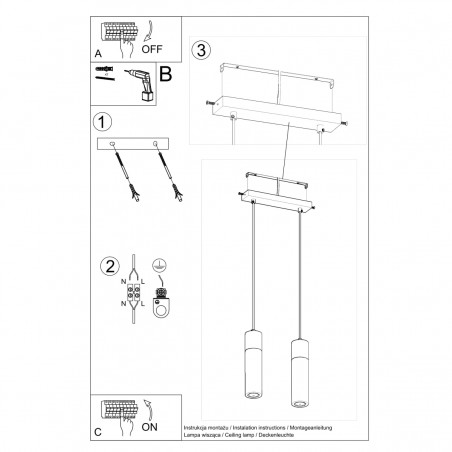 Lampa wisząca ZANE 2 szara SL.0966 Sollux