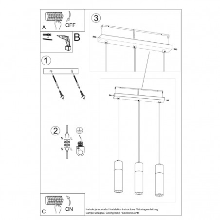 Lampa wisząca ZANE 3 szara SL.0967 Sollux