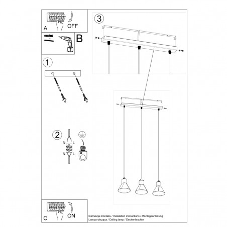 Lampa wisząca TALEJA 3 czarna [E27] SL.0986 Sollux