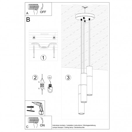 Lampa wisząca BORGIO 3P czarny SL.1081 Sollux