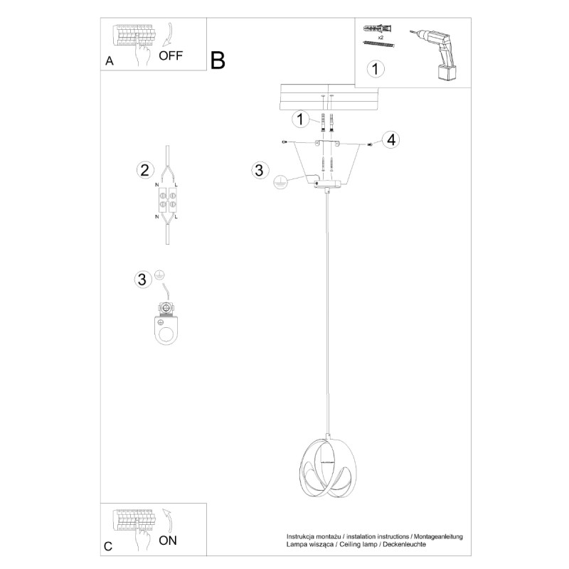 Lampa wisząca TULOS 1 czarna SL.1087 Sollux