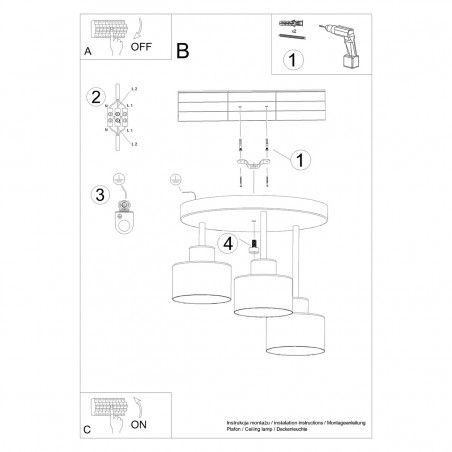 Plafon SAVAR 3 czarny SL.1131 Sollux