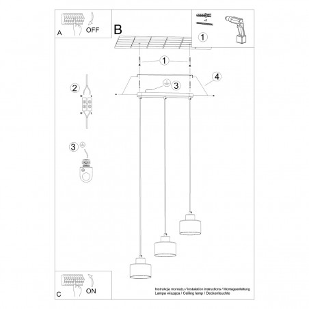 Lampa wisząca SAVAR 3 czarna SL.1133 Sollux