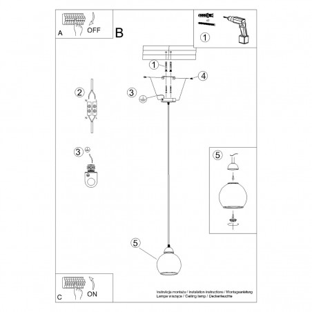 Lampa wisząca ALINO 1 czarna SL.1141 Sollux