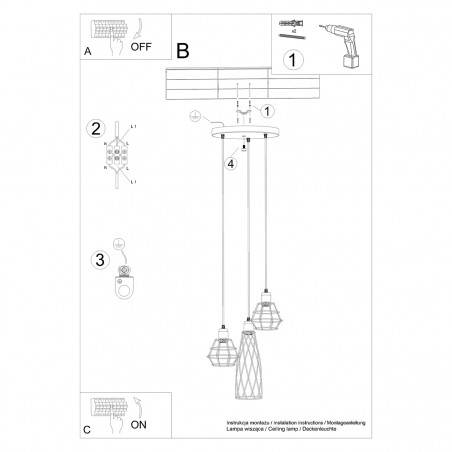 Lampa wisząca SUBA 3P czarna SL.1166 Sollux