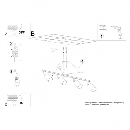 Plafon LEMMI 4L czarny SL.1168 Sollux