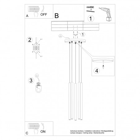 Lampa wisząca PASTELO 5P czarna SL.1176 Sollux