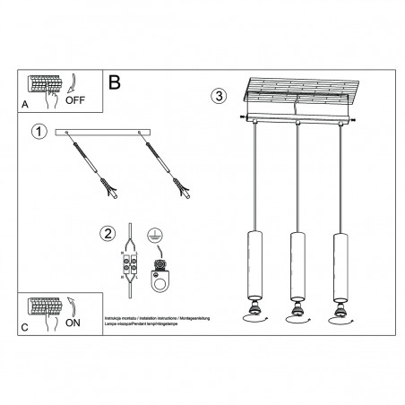 Lampa Wisząca LAGOS 3 złoty połysk SL.1201 Sollux