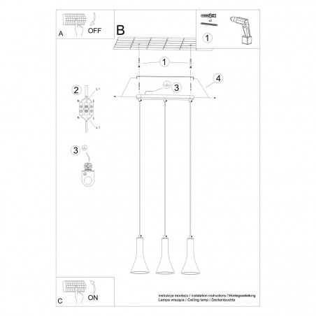 Lampa wisząca REA 3L beton SL.1225 Sollux