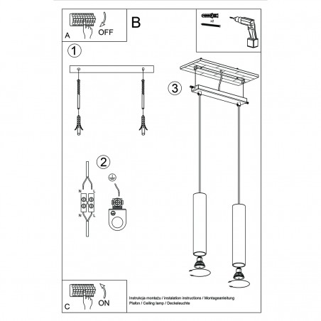 Lampa Wisząca LAGOS 2 złoty połysk SL.1241 Sollux