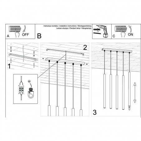 Lampa wisząca PASTELO 5L drewno SL.1269 Sollux