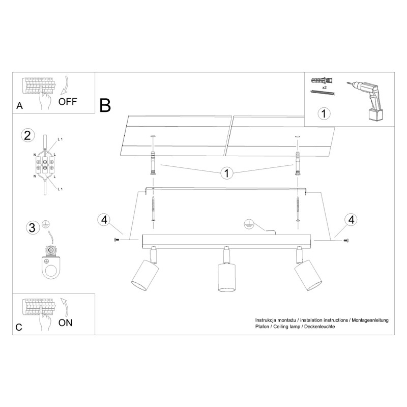 Plafon VERDO 3L czarny SL.1293 Sollux