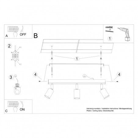 Plafon VERDO 3L czarny SL.1293 Sollux