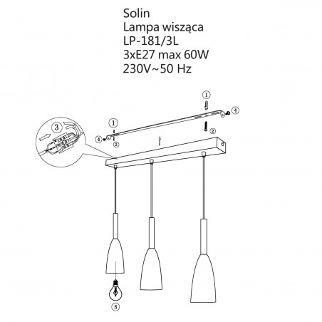 Lampa wisząca Solin wisząca 3xE27 czarna LP-181/3L BK Light Prestige