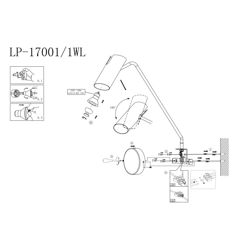 Kinkiet Futuro z wysięgnikiem 1xGU10 złoty/czarny LP-17001/1WL GD/BK Light Prestige