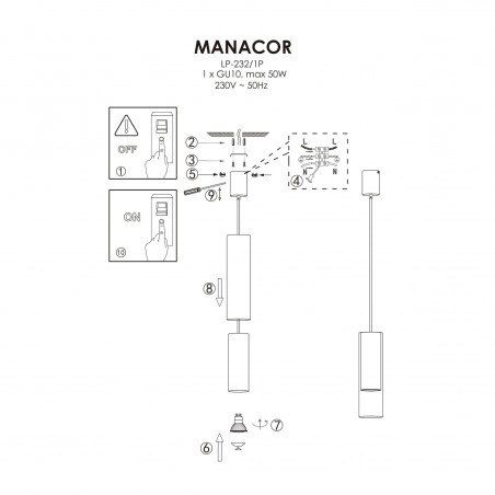 Lampa wisząca Manacor 1xGU10 biała LP-232/1P WH Light Prestige