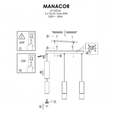Lampa wisząca Manacor 3xGU10 czarna LP-232/3L BK Light Prestige