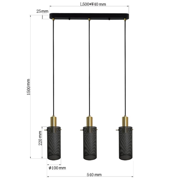 Lampa wisząca Tirana 3xE27 linia czarna LP-945/3L BK Light Prestige