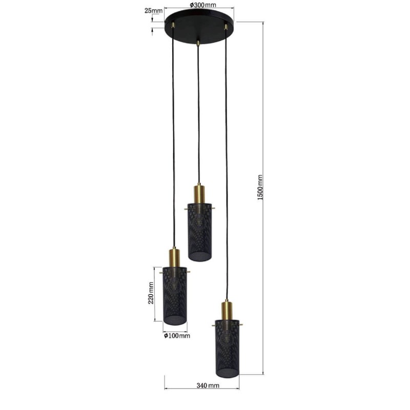 Lampa wisząca Tirana 3xE27 czarna LP-945/3P BK Light Prestige